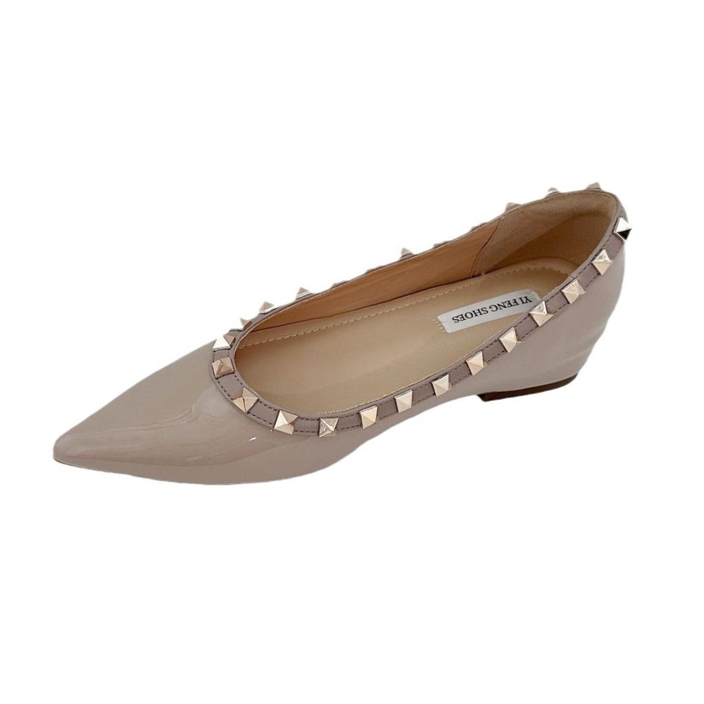 Pointed Rivet Single Shoes~ 5 Cm Height Increase French Shallow Mouth Soft Patent Leather Temperament Commuting Versatile Inner Height Increase