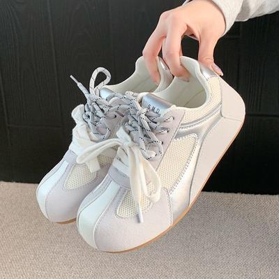 Ретро удобные мягкие туфли на подошве женские весенние новые с круглым носком на шнуровке сетчатые дышащие повседневные туфли