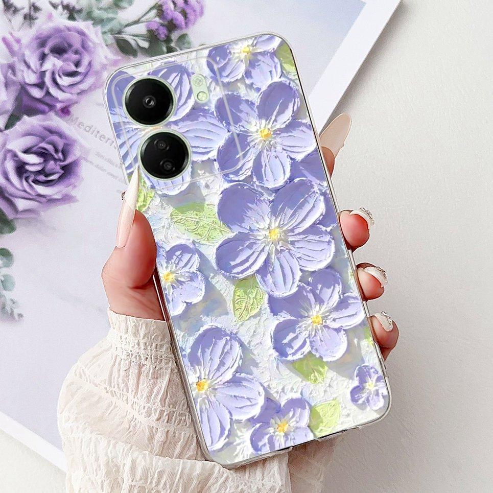 For Xiaomi Redmi 13C 5G 4G  Back Bumper Redmi 13 4G Colorful Butterfly Flower Painting Phone Case Transparent Soft TPU Silicone