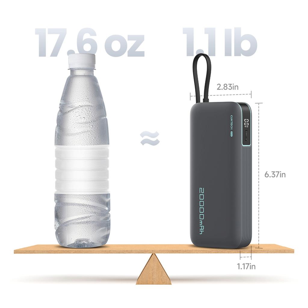 Powerbank 20000mAh USB-A USB-C with built-in USB-C cable 55W - gray