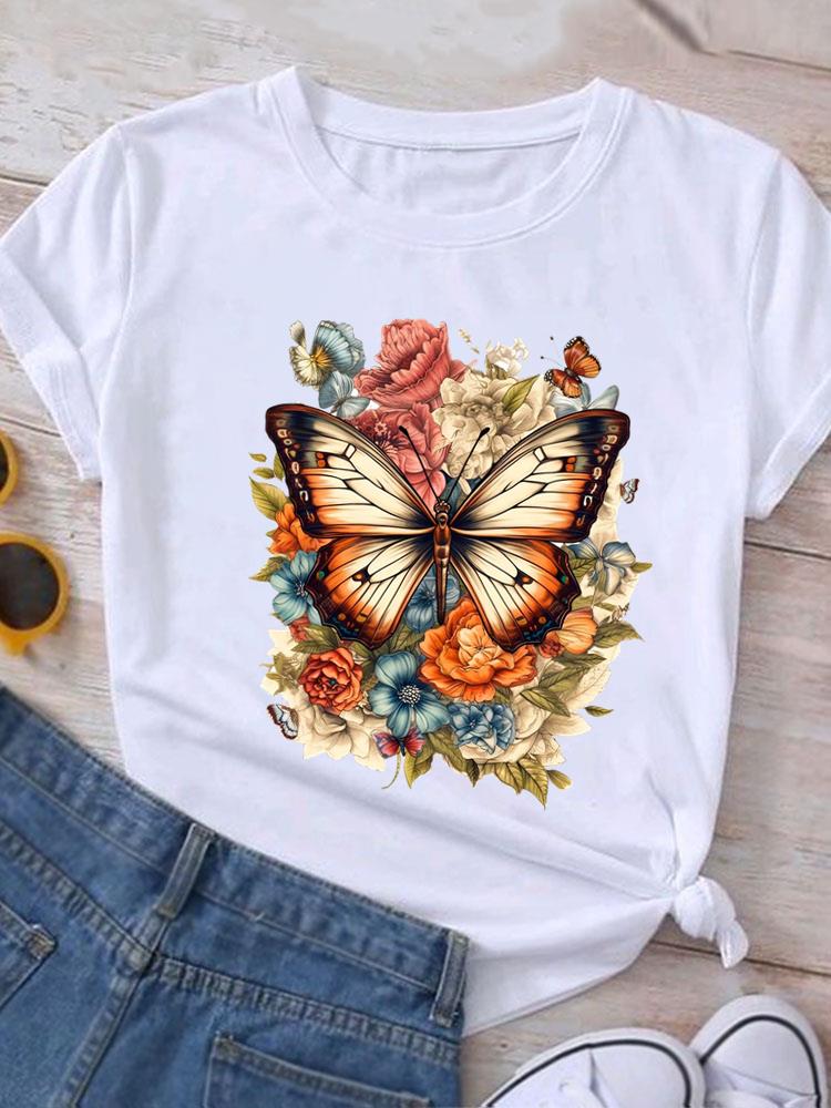 (Asian Size) Casual O-neck Tee Cartoon Trend 90s Clothing Top Short Sleeve T Shirt Fashion Print Lady Female Women Graphic T-shirts