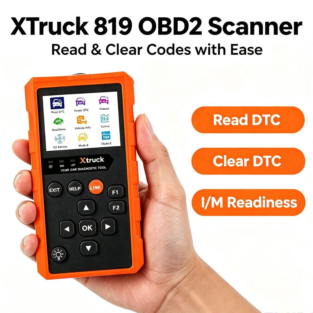 OBD2 Diagnostic Scanner Xtruck 819, 2 in 1 Handheld & Bluetooth Car Code Reader, 96000+ DTC Library, Battery Health Test, Free APP