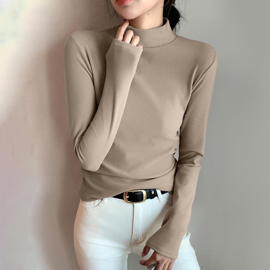 Women's Solid Color Solid Color Semi High Neck Slim Fit Base Shirt With Long Sleeve Tight T-shirt
