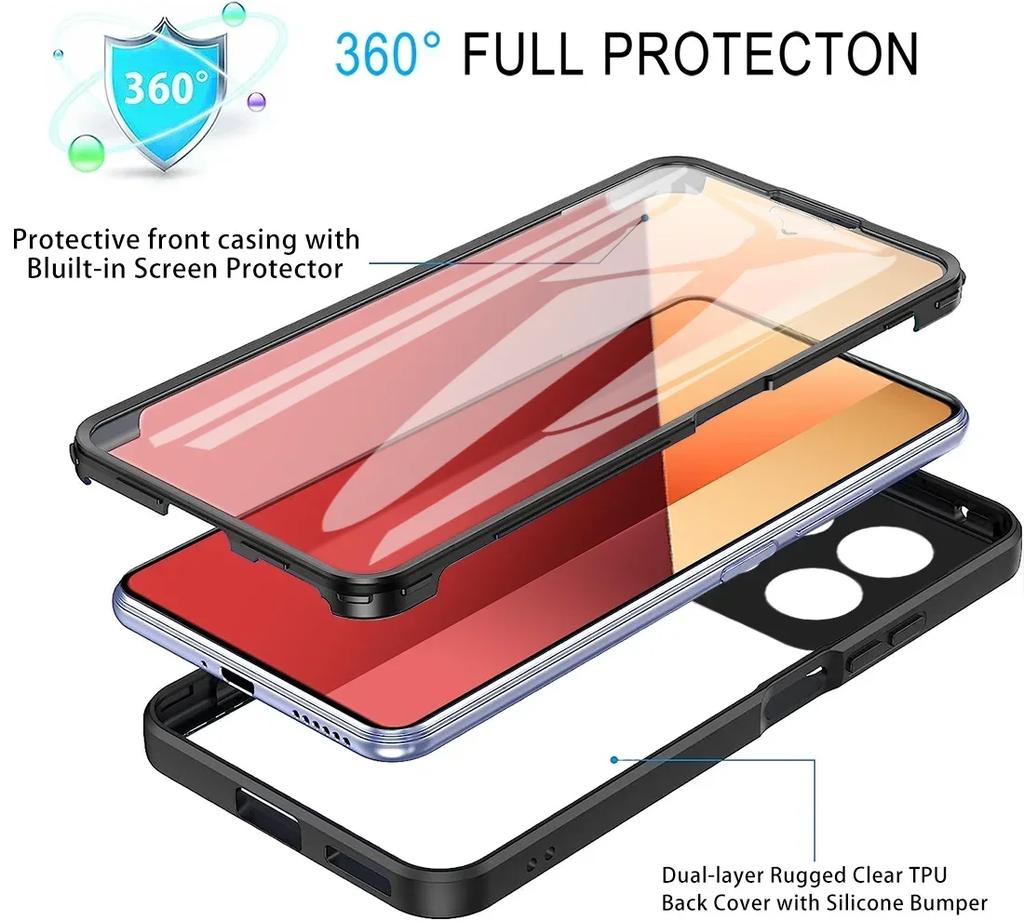 Прозрачный противоударный чехол 360 для Xiaomi Redmi Note 13 12 Pro 4G 5G Note 13 Pro Plus 5G Redmi A3 13 13C Полная защита