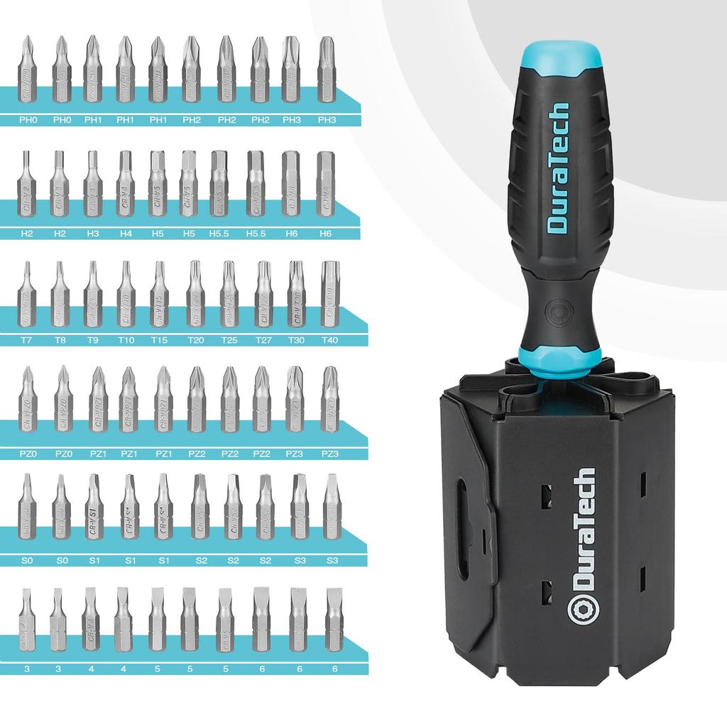 DURATECH Отвертка Набор сменных отверток с магнитными и для электрики, мебели и автомобилей Включает держатель для хранения, 60 предметов
