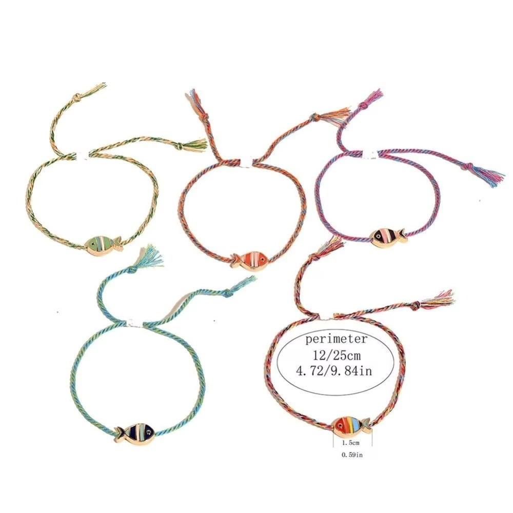 1 шт. Браслет с подвеской в виде рыбки с богемным принтом, регулируемый плетеный веревочный браслет, женский, для девочек