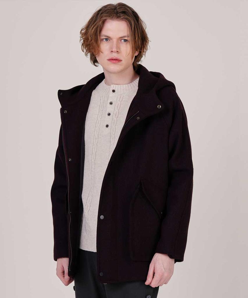 Customus Big Hood Pocket Raglan Wool Hooded Zip-Up Jumper Cxs24Wwjpa05 Bur