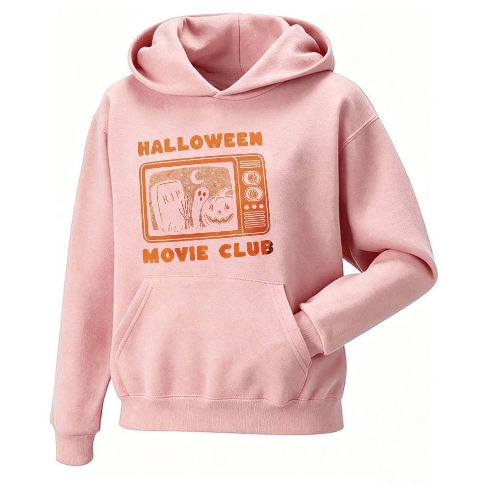 Halloween Movie Club Hoodie Retro TV Ghost Pumpkin Vintage Unisex Pullover Graphic Sweatshirt Spooky Long Sleeve Autumn Winter