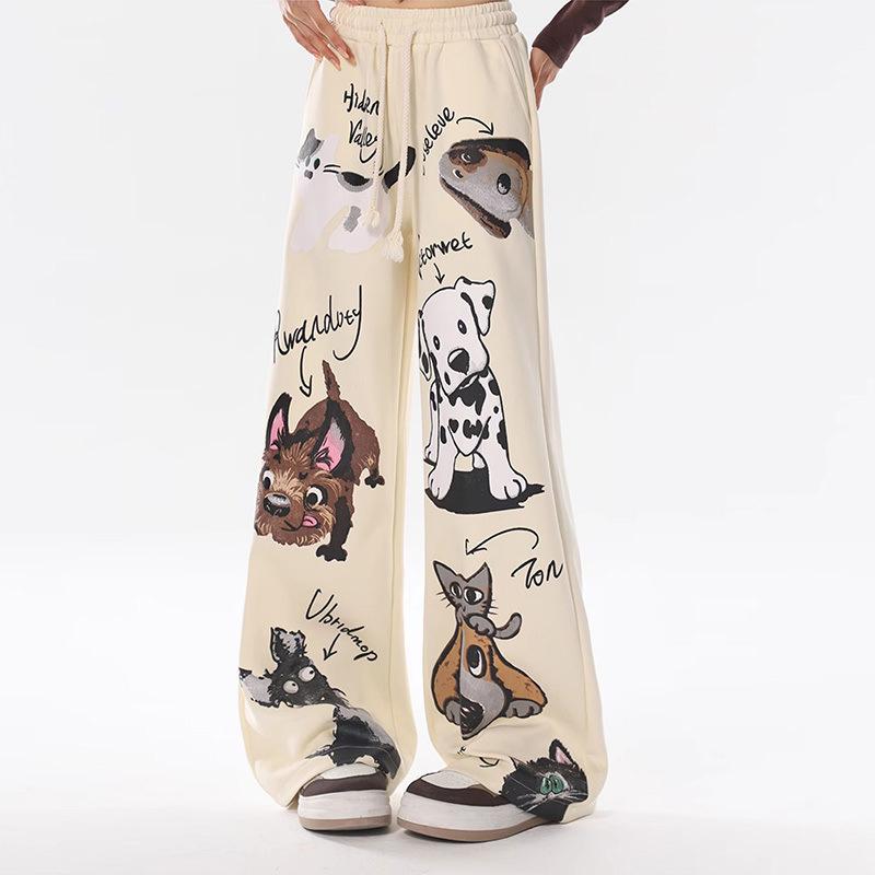 Повседневный шикарный дизайн, узор, мешковатые прямые брюки, женские, с высокой талией, на шнуровке, корейская мода, весна-осень, свободные брюки