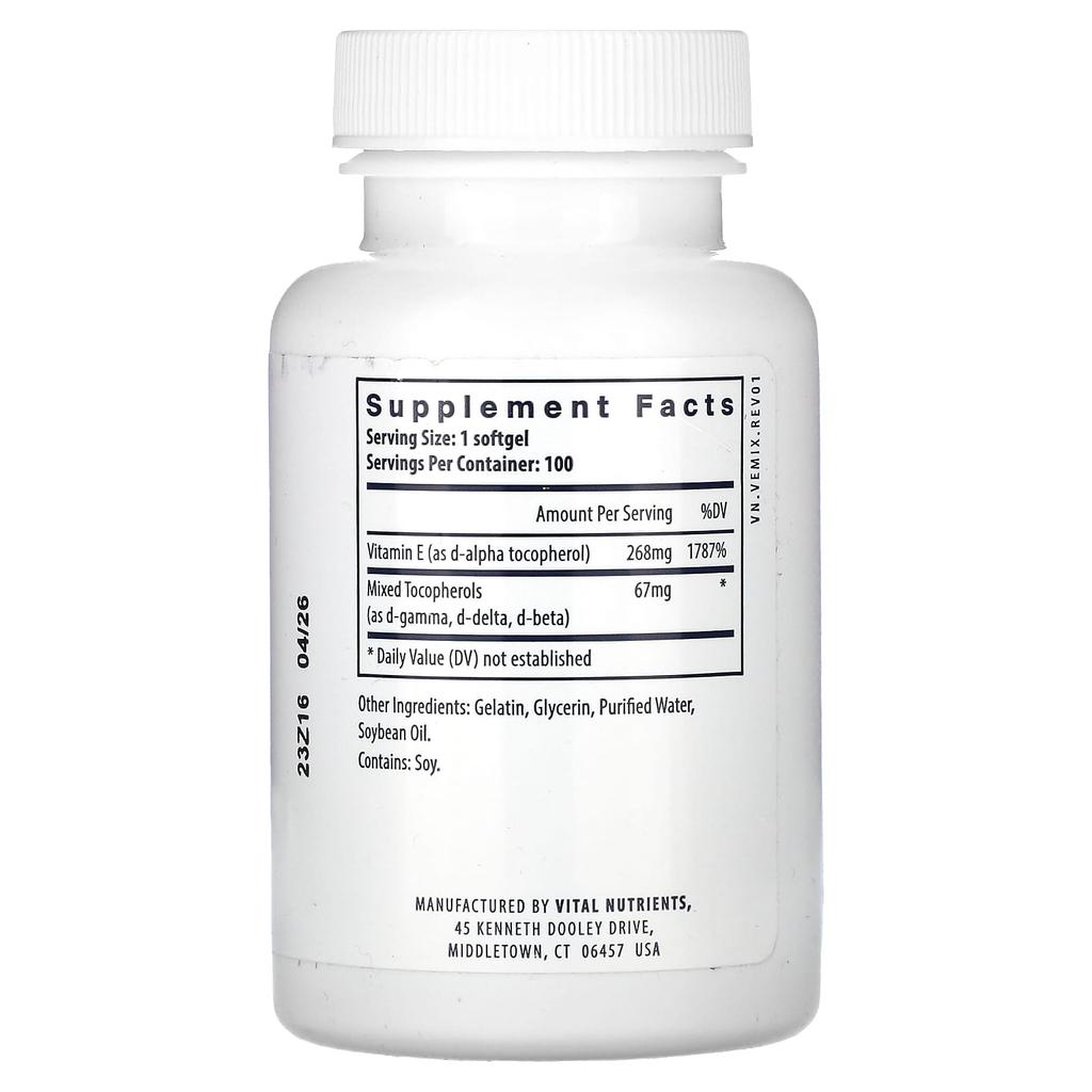 Vitamin E with Mixed Tocopherols, 100 Softgels