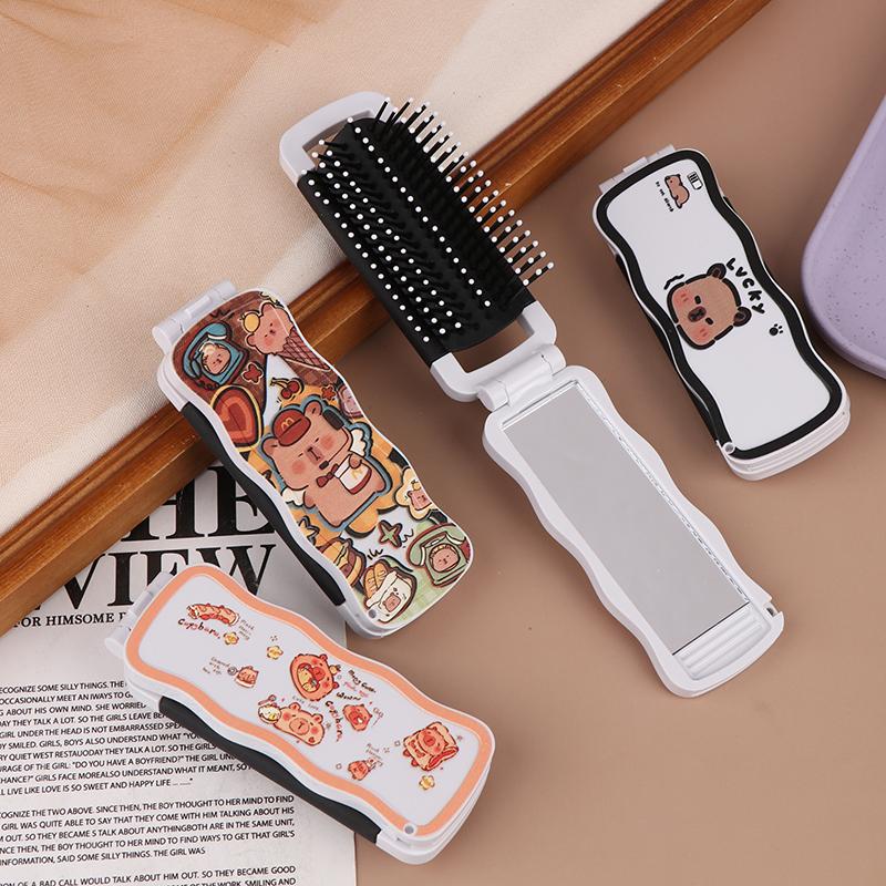 Мини-щетка для волос, складная массажная расческа, массаж головы, антистатическая портативная дорожная щетка для волос, расчески для волос для девочек с зеркалом