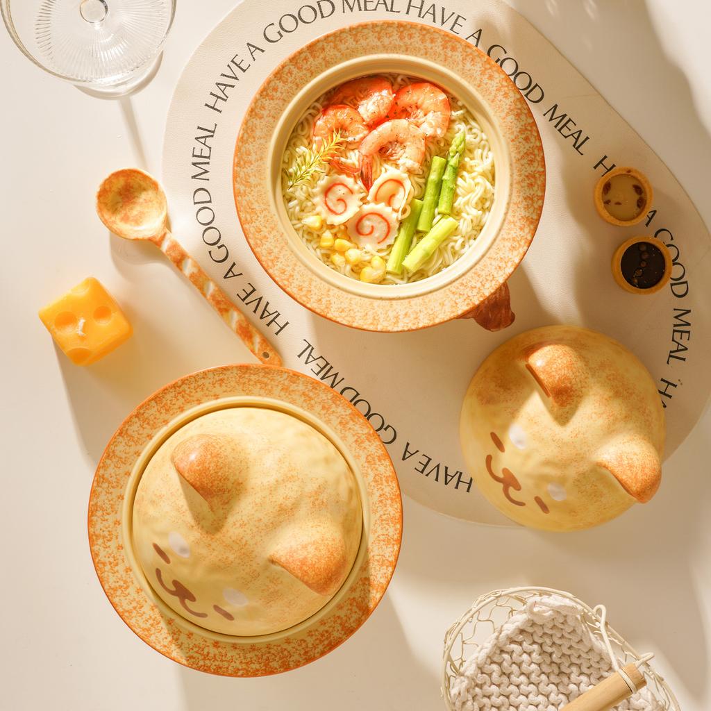 Creative Puppy Planet Ceramic Bowl Household Student Dormitory Shiba Inu Instant Noodle Bowl Birthday Gift Large Capacity Cover Bowl