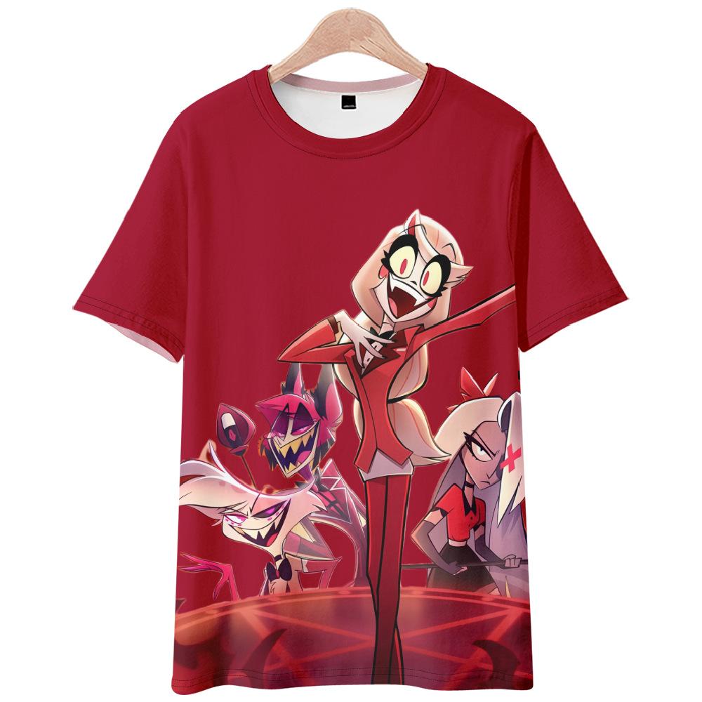 10 цветов Hazbin Hotel аниме женские мужские футболки с мультяшным принтом и круглым вырезом, большие размеры с короткими рукавами, модная мужская одежда, уличная одежда