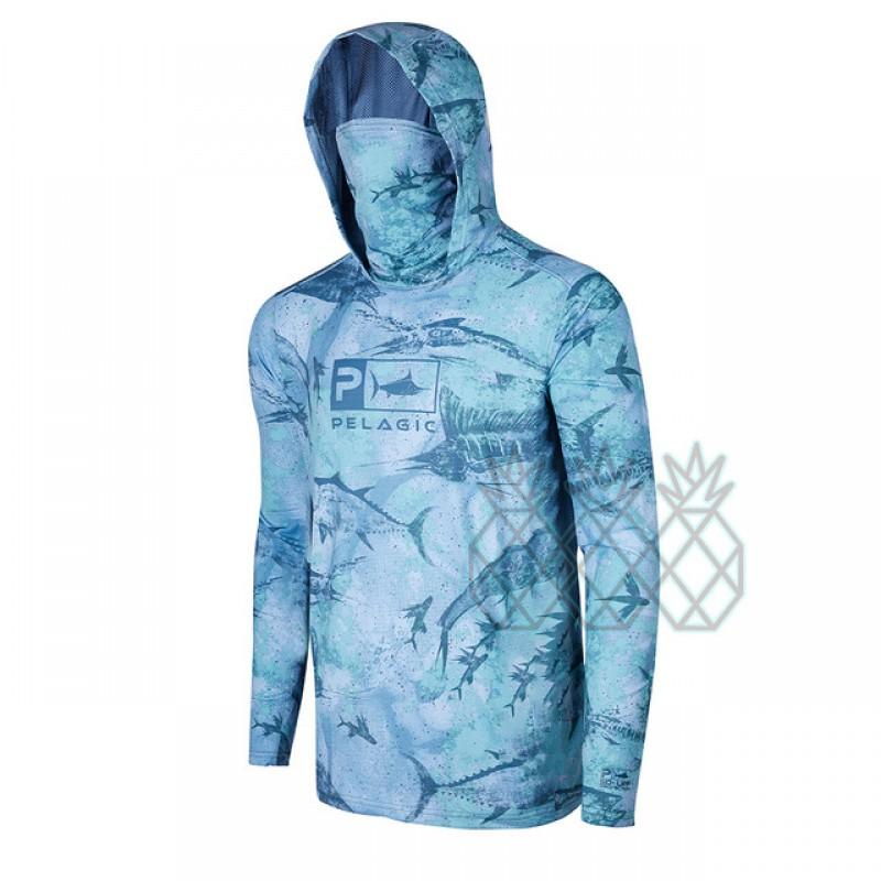 Mens Quick-Dry UV Protection Fishing Hoodie With Face Cover Long Sleeve Camo Outdoor Sport Shirt Hiking Camping