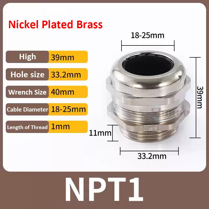 Waterproof Cable Gland IP68 Nickel Plated Brass 1/4" 3/8"1/2" 3/4" 1" 2" 3" BSPP/NPT Male Thraed For 3-6.5mm 4-8mm Cable Joint