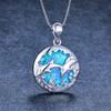 Round Blue Smooth Double Dolphin Womens Versatile Pendant Necklace