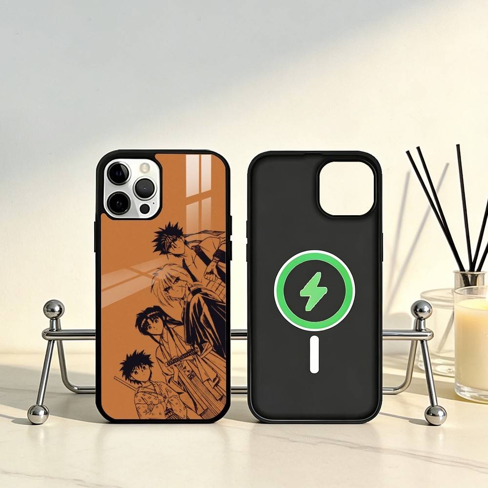 Чехол для телефона Аниме R-Бродяга Кэнсин Для iPhone 17, 16, 15, 14, 13, 12, 11 Plus, Pro Max Магнитный Для Magsafe Беспроводной Зарядки