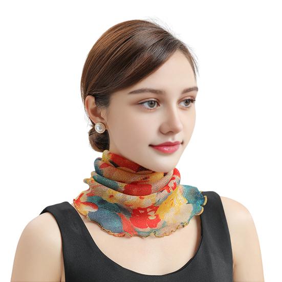 Yousheng Women Floral Chiffon Ring Scarf Neck Guard False Collar Elastic Bib Wraps Travel Scarf Versatile Accessory