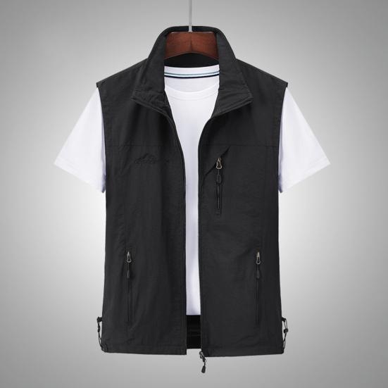 Мужской летний жилет без рукавов с лацканами, жилет с 2 карманами на молнии, куртка-карго, уличная одежда