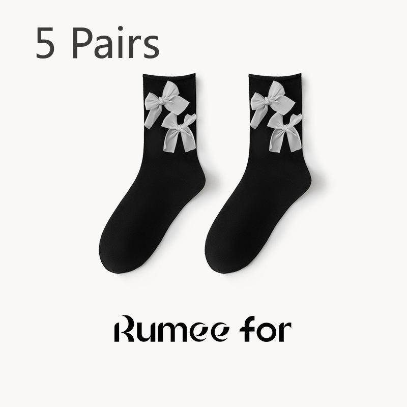 5 пар новых женских носков-труб с нескользящей отделкой и милым бантом на весну и лето
