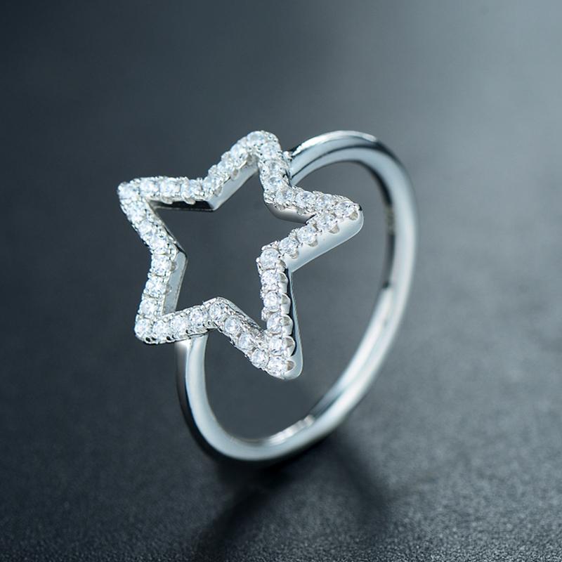 MODIAN 925 Sterling Silver Stars Cubic Zirconia Ring Fashion Crystal Classic Fashion Finger Jewelry For Women