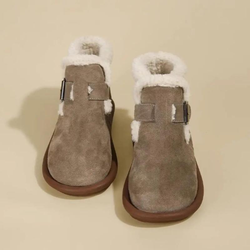 Модные мягкие кожаные короткие ботинки женские плюшевые хлопковые туфли 2024 зимние утепленные нескользящие зимние ботинки плюшевые туфли с плоской подошвой