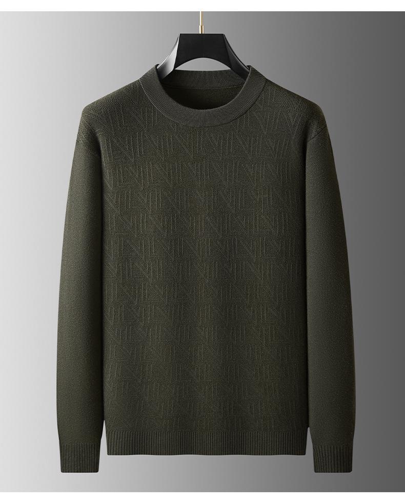 Chubby Handsome Men's Plus Size Round Neck Jacquard Sweater – 2025 Autumn Casual Fashion