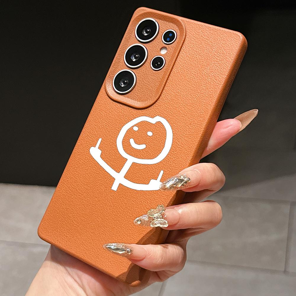 Samsung A07 A16 Xiaomi Redmi 13C 14C для iPhone 17 16 Pro Max Infinix Realme Чехлы для телефонов Мягкий коричневый Кожаный узор TPU Чехол NY50 Мультяшный Спичечный человечек арт