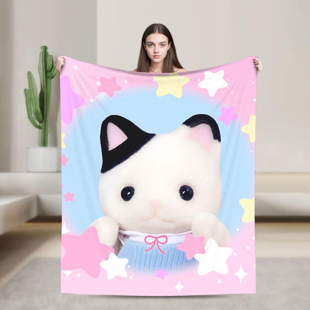 Милые мягкие теплые одеяла Sylvanian Families Плюшевое одеяло для кемпинга Забавное фланелевое покрывало для спальни Чехол для дивана-кровати
