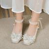 Elegant Pearls Ankle Strap Pumps Women Spring 2025 Square Toe Crystal Buckle Mary Janes Woman High Heels Party Wedding Shoes 40