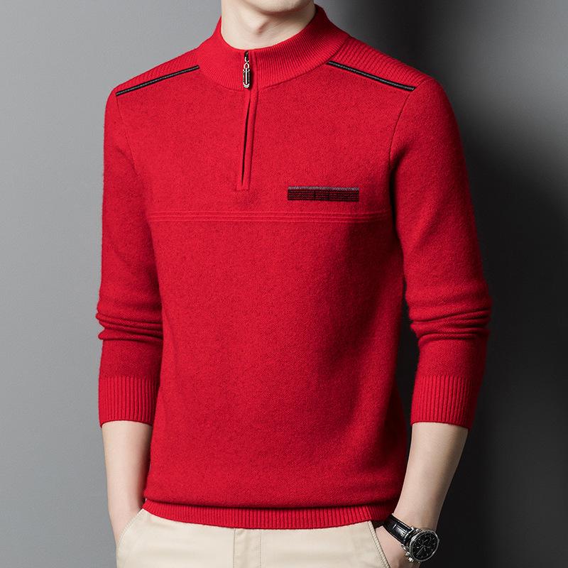 Зимний мужской шерстяной свитер, утолщенный свитер с застежкой-молнией и полуводолазкой, модный теплый вязаный свитер для папы для мужчин