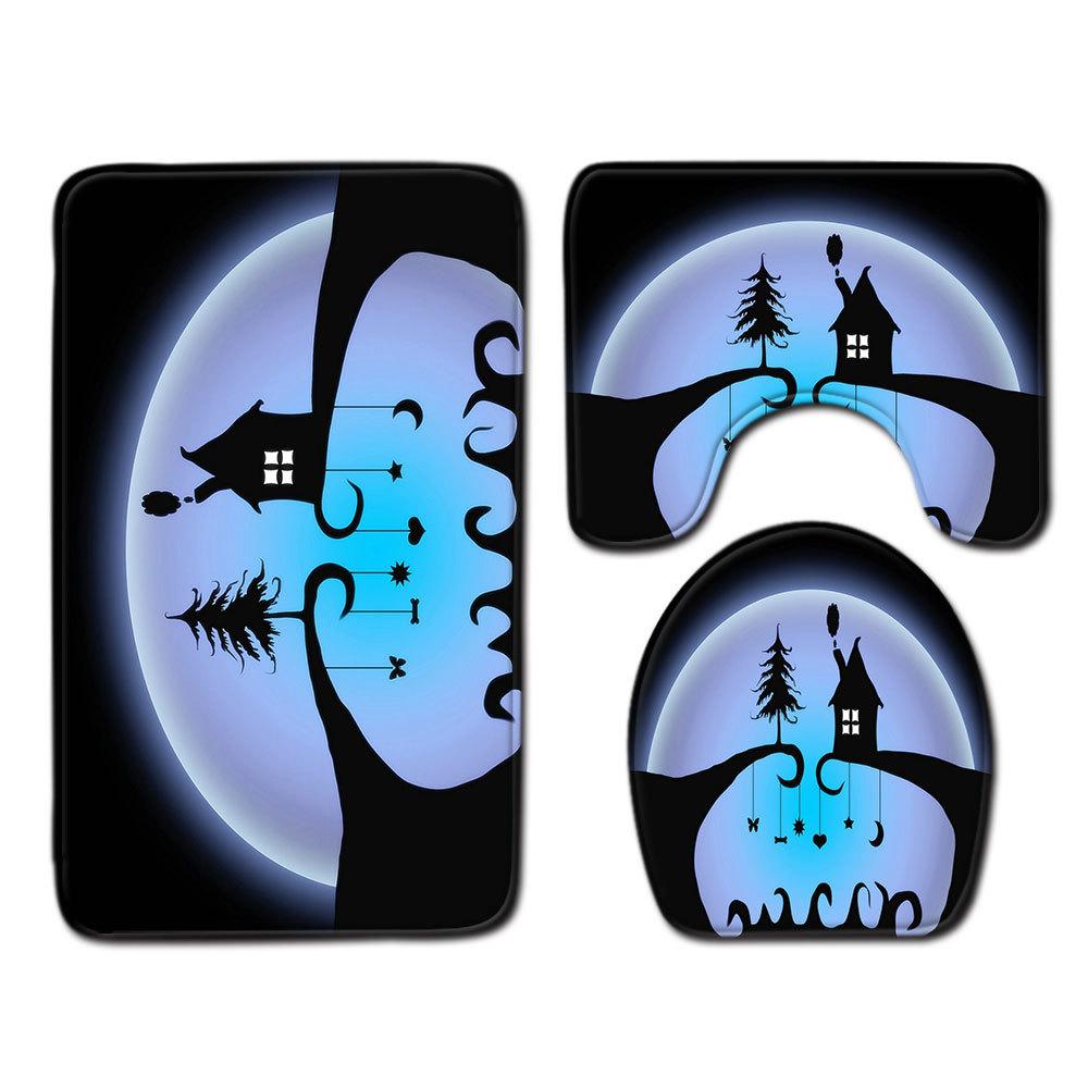 Рождественский коврик для ванной, туалетный трехпредметный набор