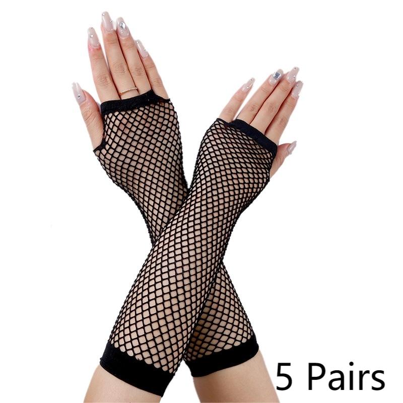 1/2/5 пар черных сетчатых ажурных перчаток для свадебной вечеринки, диско-танцевального костюма, длинных варежек для косплея