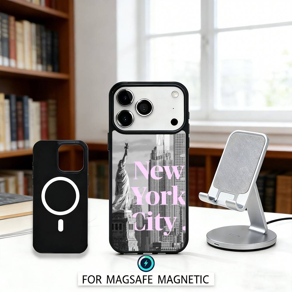 Чехол для телефона C-City New York для iPhone 17,16,15,14,13,12, Pro, Max С поддержкой MagSafe Магнитная Беспроводная Зарядка