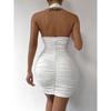Women Dress Halter Ruched Sleeveless Mini Dress Summer Female Hollow Out Backless Sexy Dress Club Party Bodycon Dress