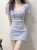 Sexy Korean Slim Fit Short Dress with U-Collar for Women