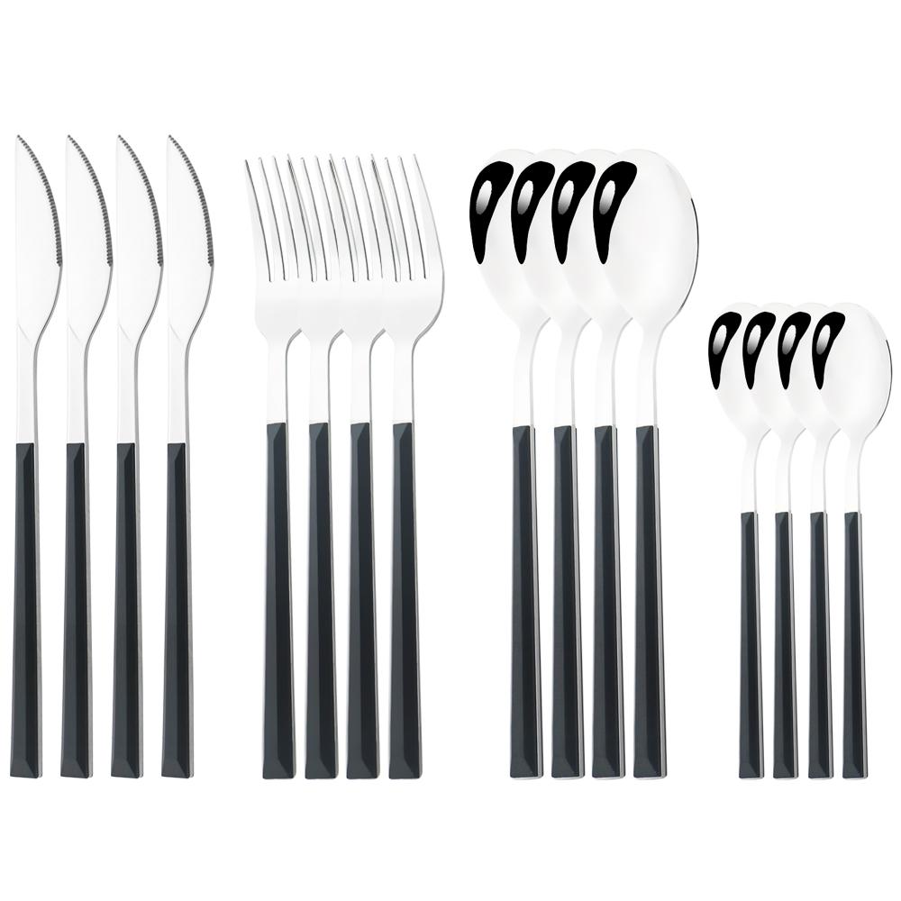 16 шт., набор столовых приборов из нержавеющей стали, имитация деревянной ручки, столовая посуда, зажим, западная посуда, нож, вилка, чайная ложка, набор столового серебра