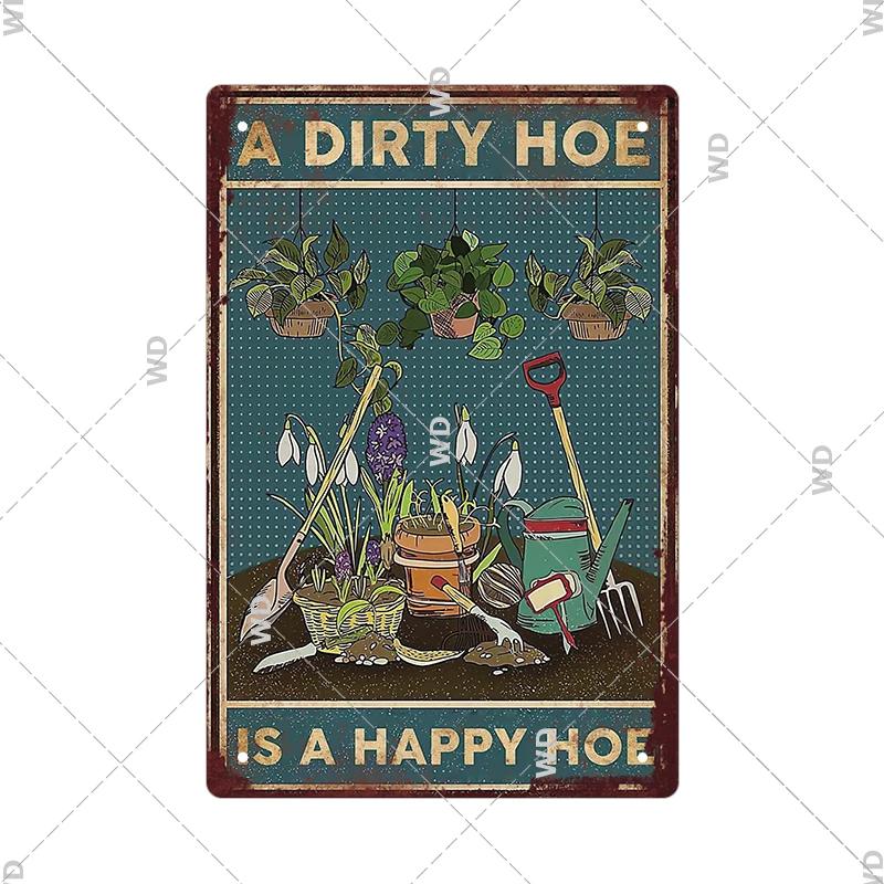 Tin Sign Garden Hoeing Aint Easy Flower Plant Sign Decor Funny Slogans Born with Plants Retro Look Metal Poster FarmhouseSign