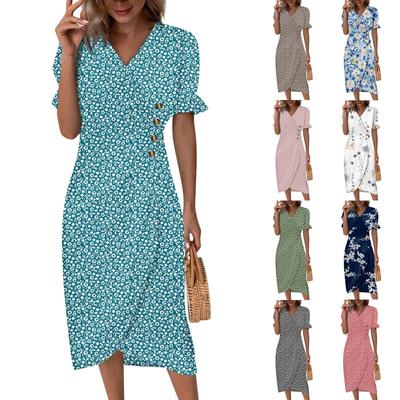 Пляжные платья для женщин, весна-лето, элегантное платье с V-образным вырезом и цветочным принтом в стиле бохо, струящееся гавайское платье макси с рюшами