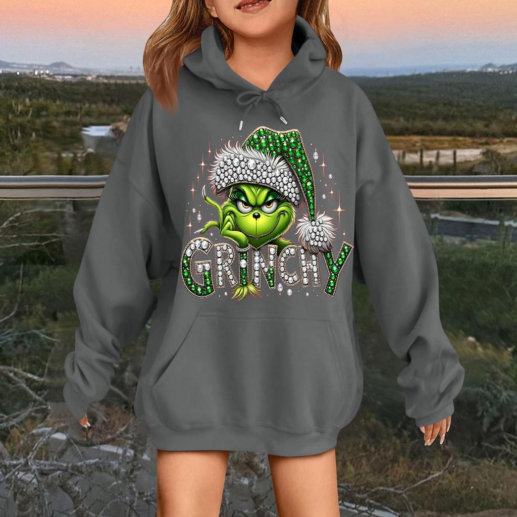 Детская модная повседневная толстовка с капюшоном свободного кроя с длинными рукавами и рождественским принтом