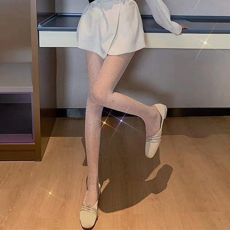 Gothic Tights Women Leggings Lolita Hollowed Out Mesh Stockings Japanese Bottomed Lace Pantyhose Floral Rattan Black Stocking