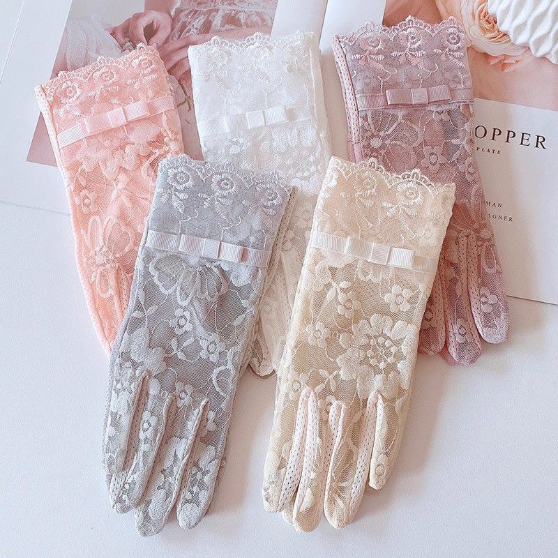 Женские летние перчатки Ice Silk Sunscreen Lace с тонкими шариками Anti UV Anti Slip Airproof Quick Drying