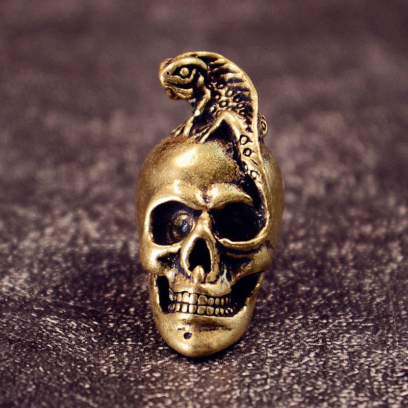 Бусины для ножа из латуни в виде черепа ящерицы EDC DIY Паракордовые плетеные браслеты Подвески-темляки Аксессуары Инструмент для улицы Подвески-безделушки