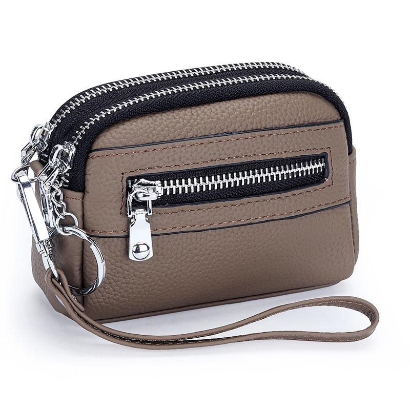 Женский мини-клатч: Кошелек для монет из натуральной кожи с двойной молнией и большой вместимостью - Первый слой коровьей кожи