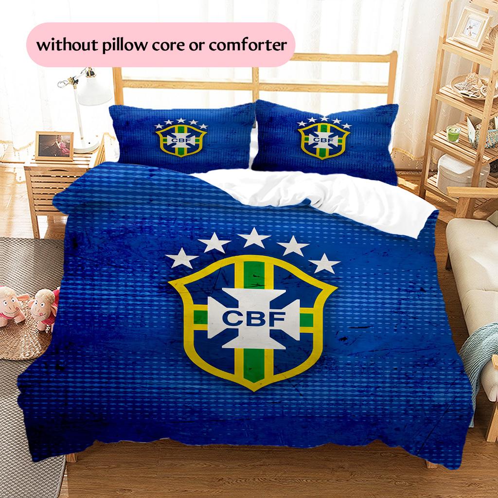 Brazil national football team Pattern Bedding Quilt Set Home Decoration Gift (1 * duvet cover + 2 * pillowcase without core)