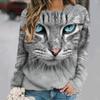 Cat Print Long Sleeves Tees Pullover Casual Loose Street Female Clothing Funny Cute Tops Fall/Winter Cotton Women's T-shirts