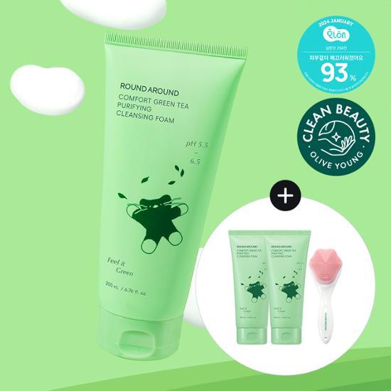 Round Around Comfort Green Tea Mildly Acidic Cleansing Foam 200ml Double Limited Edition