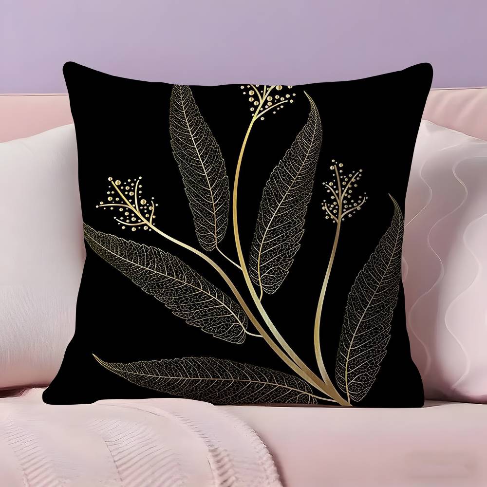 Golden Branches and Jade Leaves Pillow Case Anti-dustmite Pillowcase Invisible zipper silky short plush Sofa cushion cover