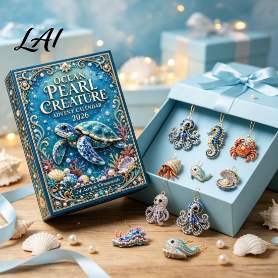 Cute Turtle Themed Toys Marine Life Advent Calendars 2026 24 Days Christmas Countdown Calendar with 2D Acrylic Unique Lobster Ornaments Sea Animals