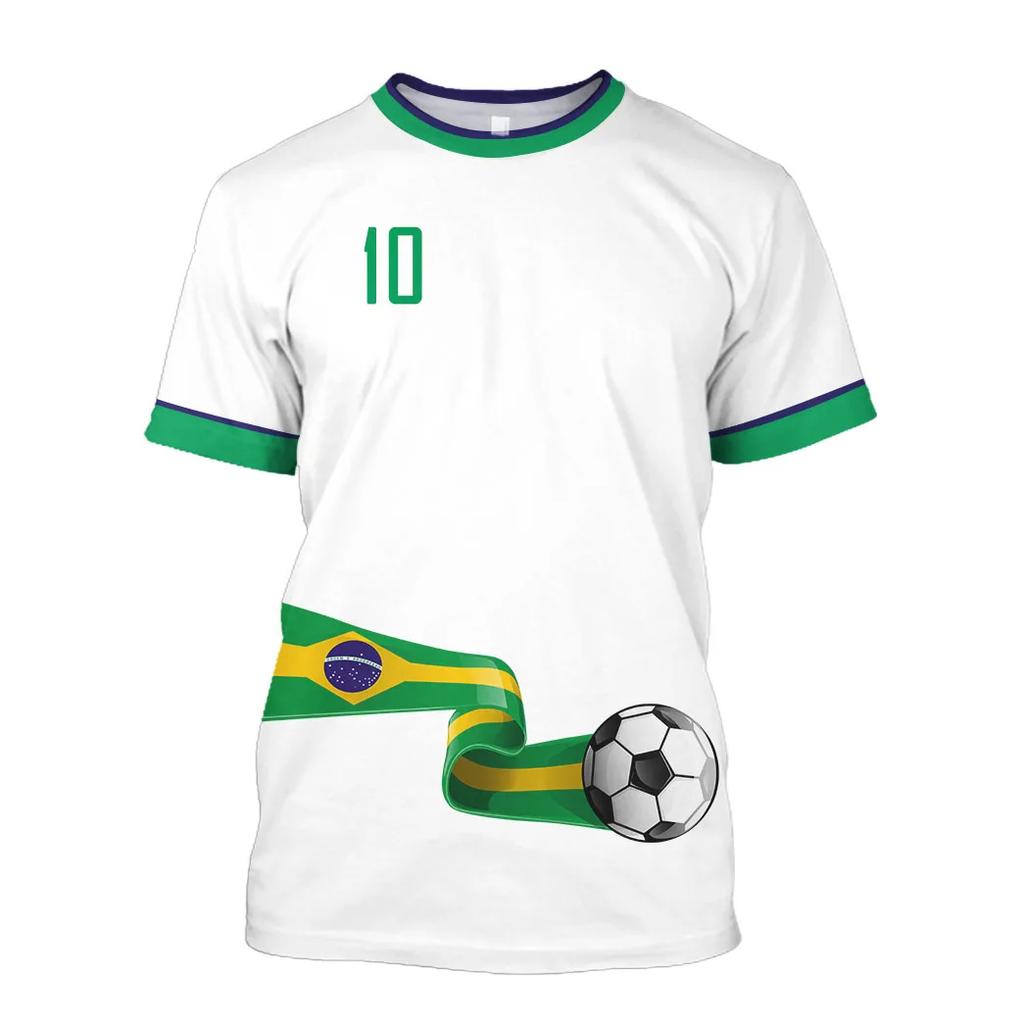 Summer Men's Brazil Flag 3D Printed Soccer Jersey Casual Sports World Cup T-shirt